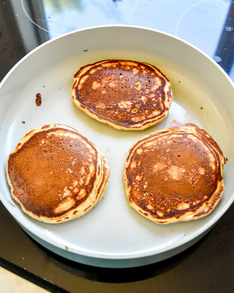 cooking 3 pancakes in a large nonstick skillet.