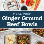 decorative pin image for ginger ground beef bowls.